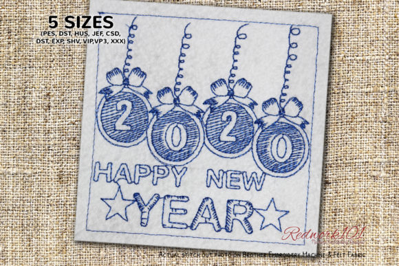 Happy New Year 2020 Wishes Redwork