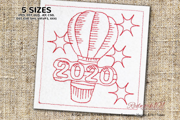 Hot Air Balloon 2020 Redwork Design