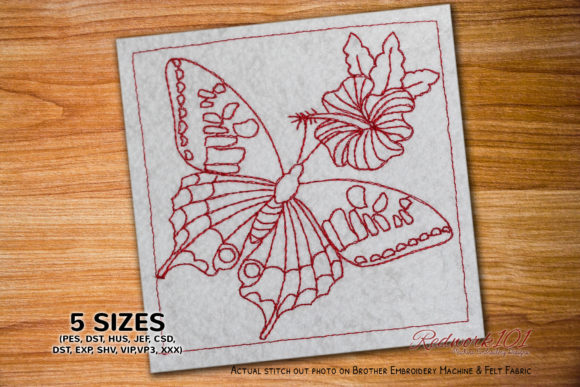 Papilio Machaon Butterfly Redwork